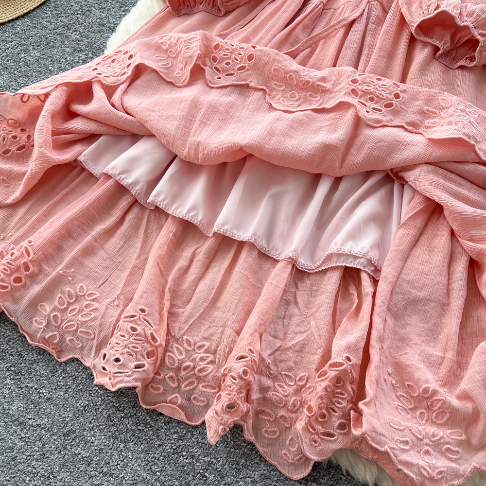 Autumn and winter embroidery frenum dress tender hollow long dress