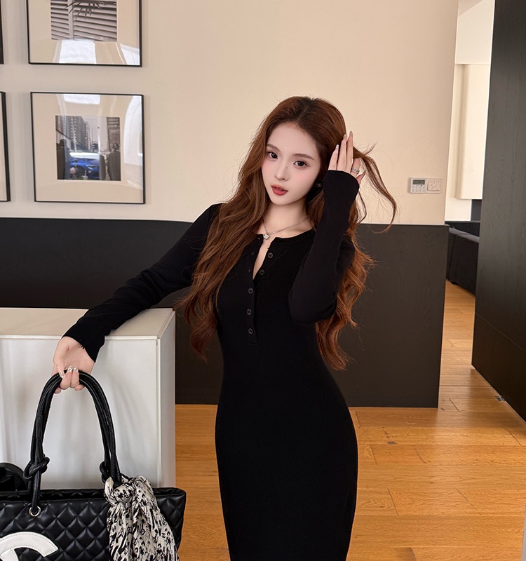 Autumn long sleeve long dress package hip dress
