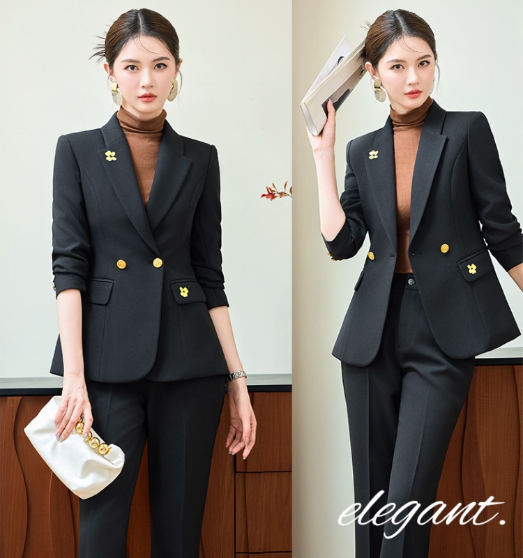 Profession a buckle suit pants commuting coat 2pcs set