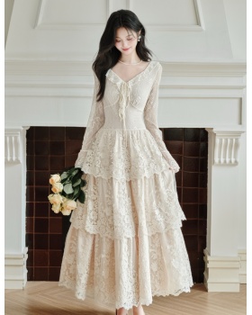Bottoming lady France style autumn and winter lace dress