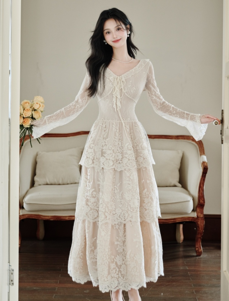 Bottoming lady France style autumn and winter lace dress