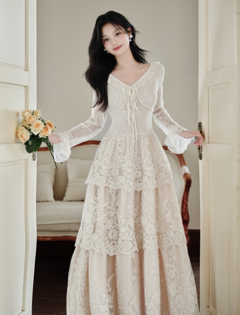 Bottoming lady France style autumn and winter lace dress
