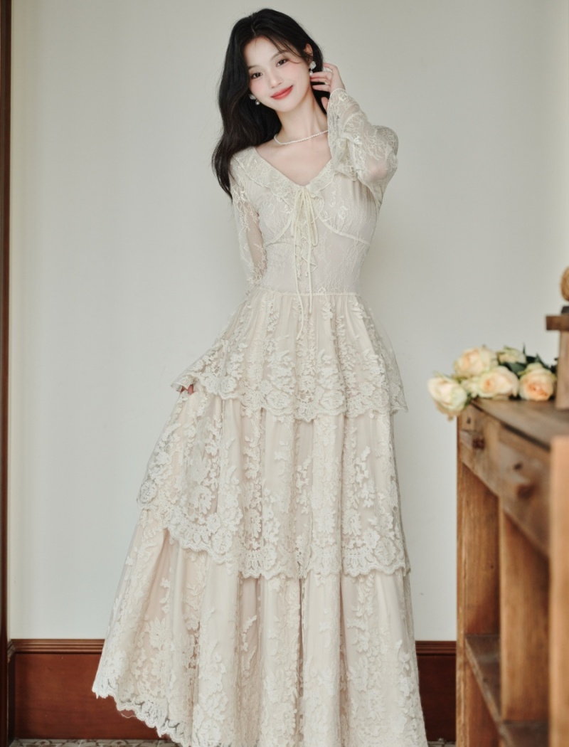 Bottoming lady France style autumn and winter lace dress