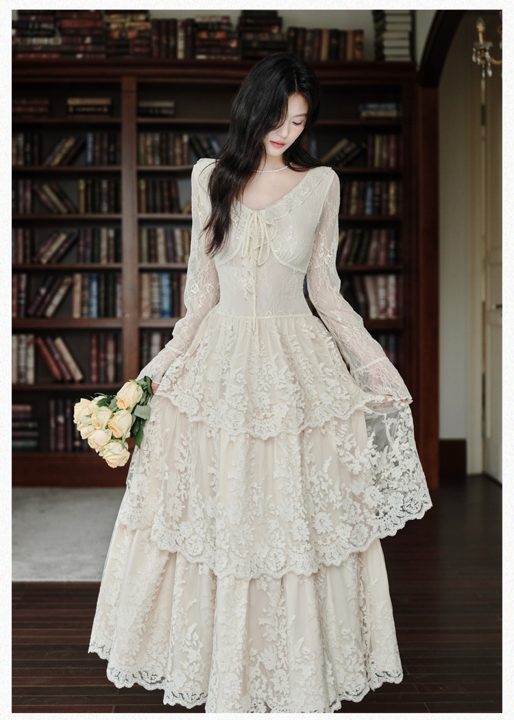 Bottoming lady France style autumn and winter lace dress