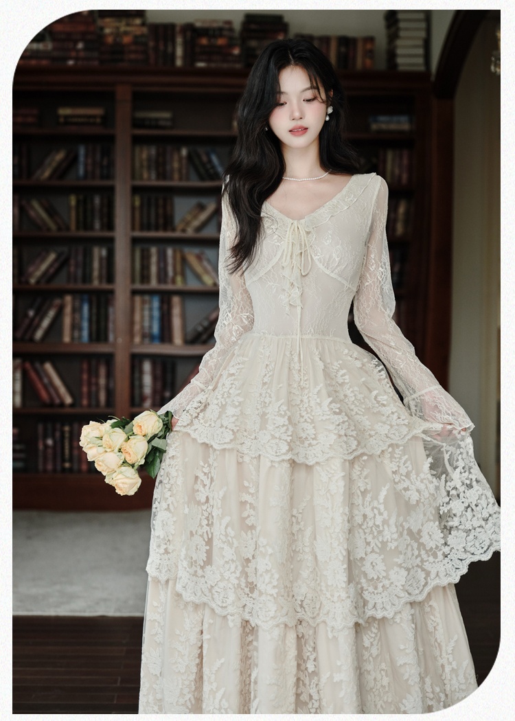 Bottoming lady France style autumn and winter lace dress