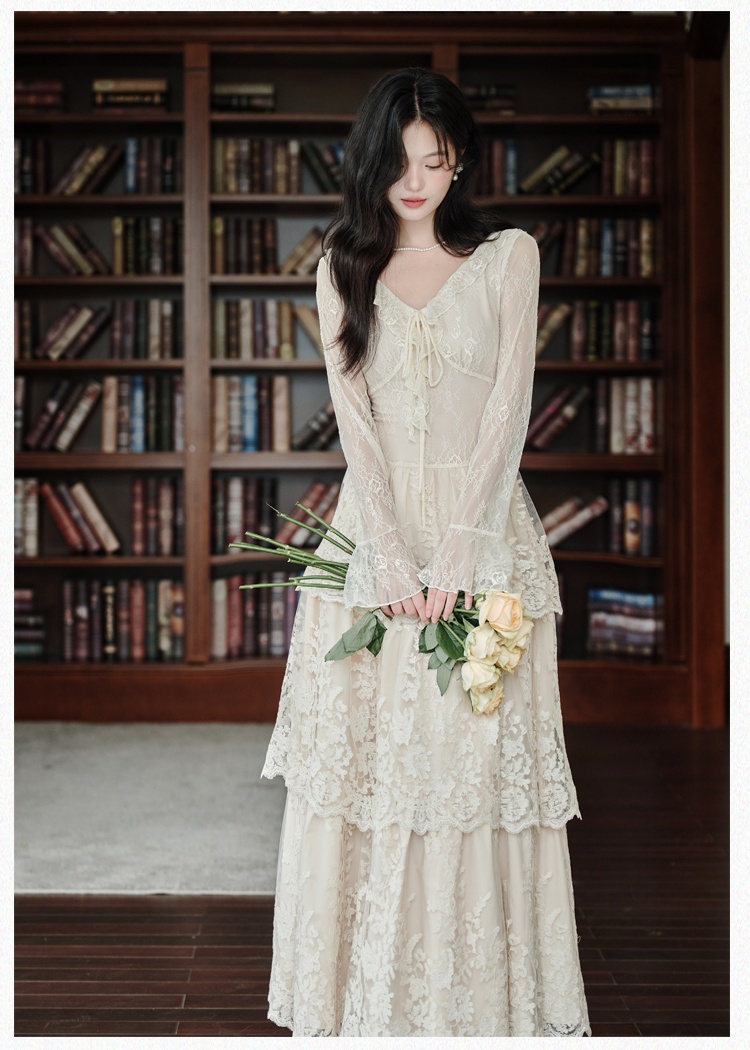 Bottoming lady France style autumn and winter lace dress