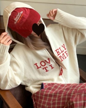 Short hooded knitted tops letters loose hoodie for women
