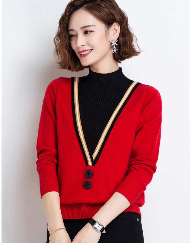 Red Pseudo-two bottoming shirt plus velvet sweater