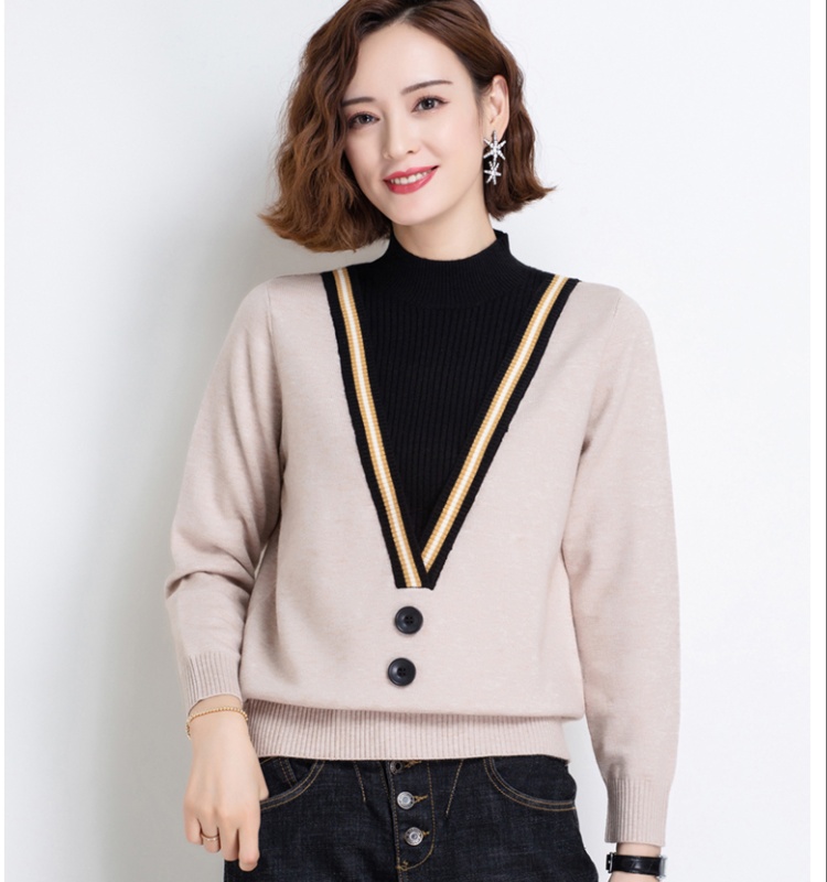 Red Pseudo-two bottoming shirt plus velvet sweater