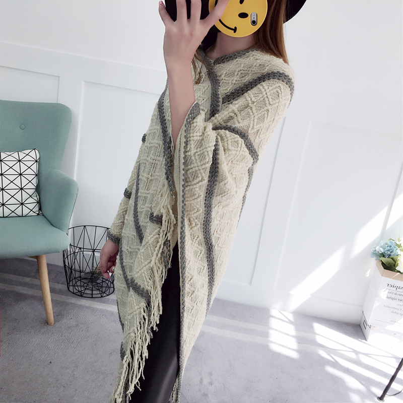 Long tassels coat all-match shawl for women