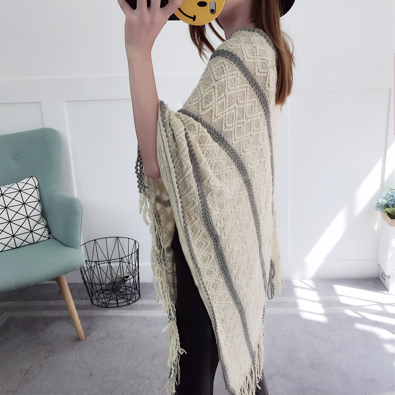 Long tassels coat all-match shawl for women
