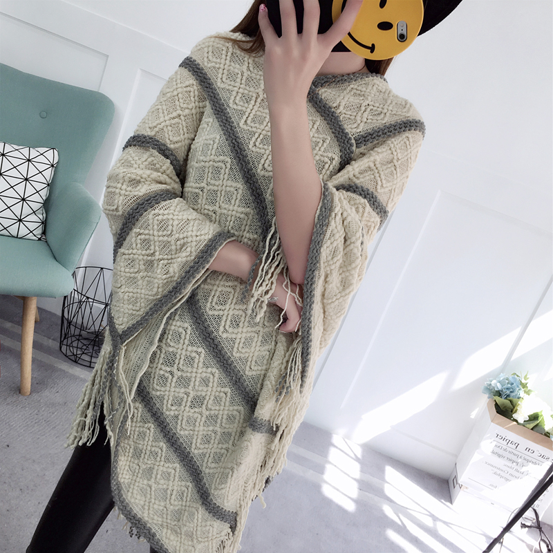 Long tassels coat all-match shawl for women