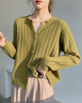Korean style loose retro tops pit stripe long cardigan