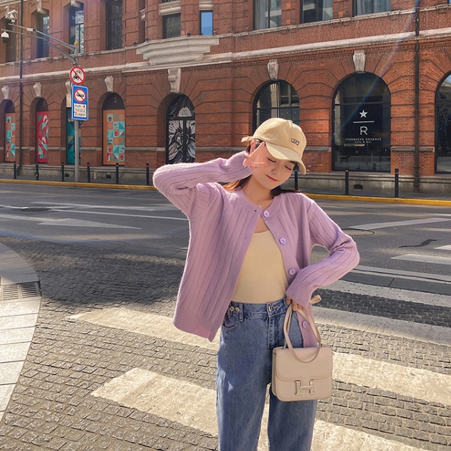 Korean style loose retro tops pit stripe long cardigan