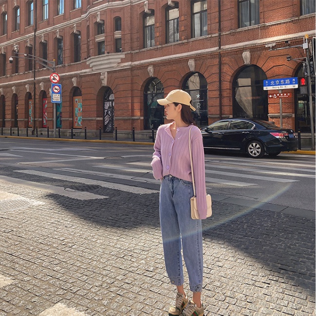Korean style loose retro tops pit stripe long cardigan