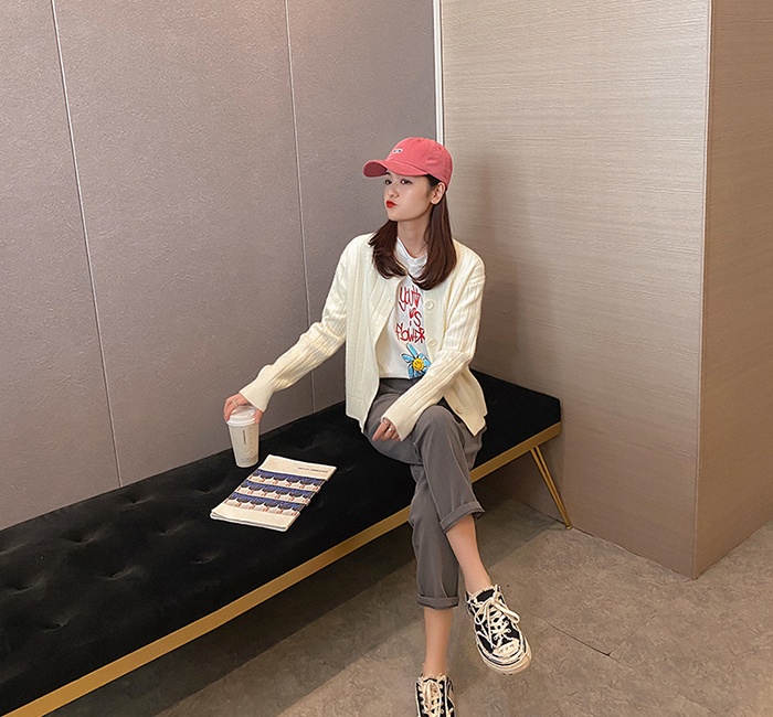 Korean style loose retro tops pit stripe long cardigan