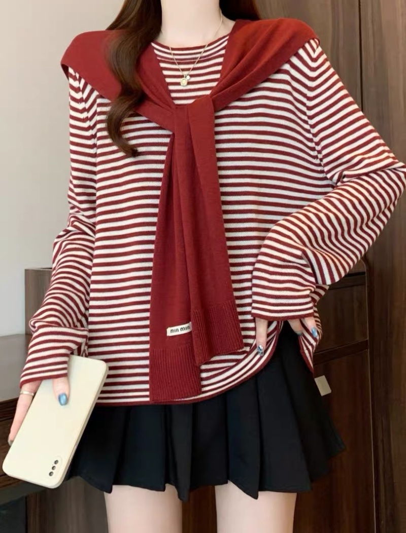 Autumn temperament tops long sleeve round neck sweater