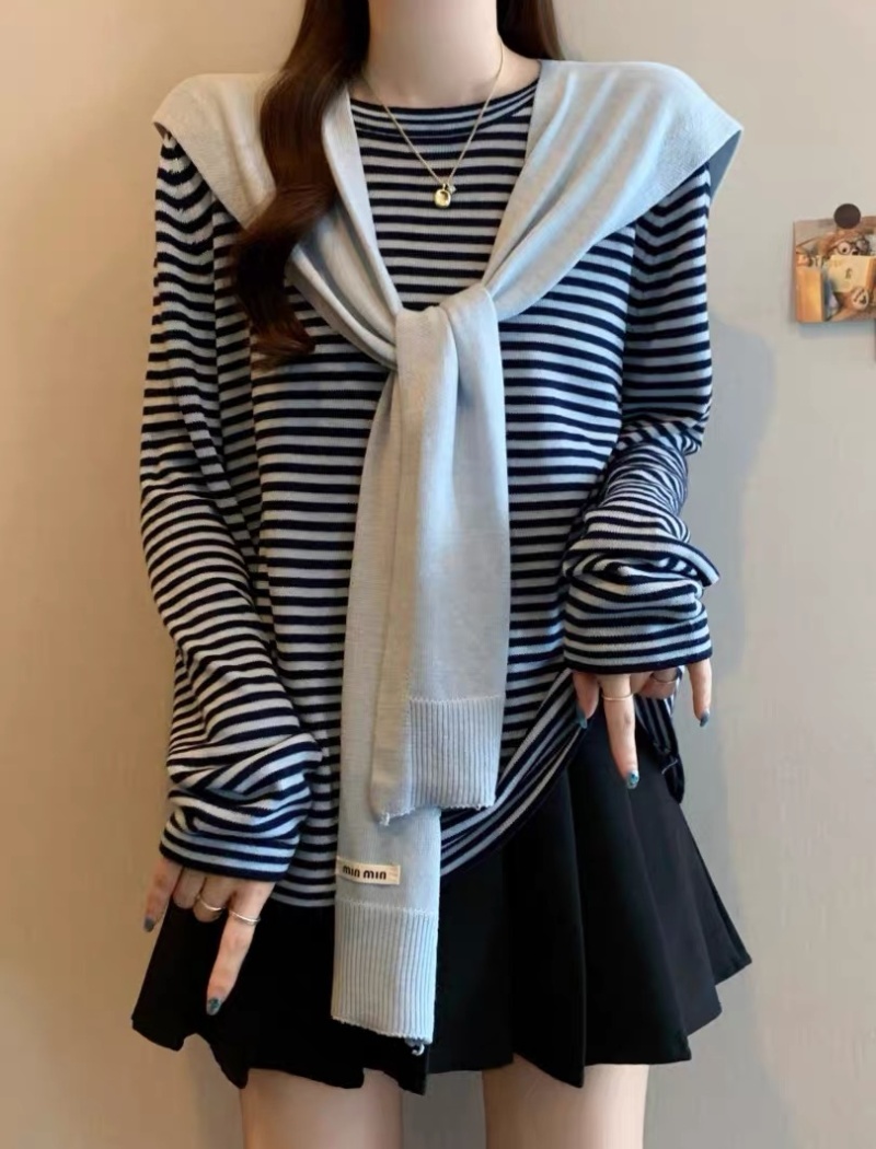 Autumn temperament tops long sleeve round neck sweater