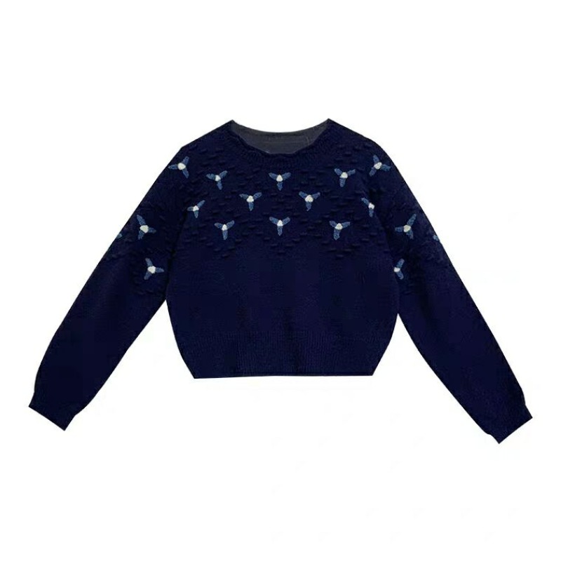 Embroidery crochet pullover France style sweater for women