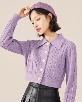 Lapel retro slim sweater lazy short cardigan for women