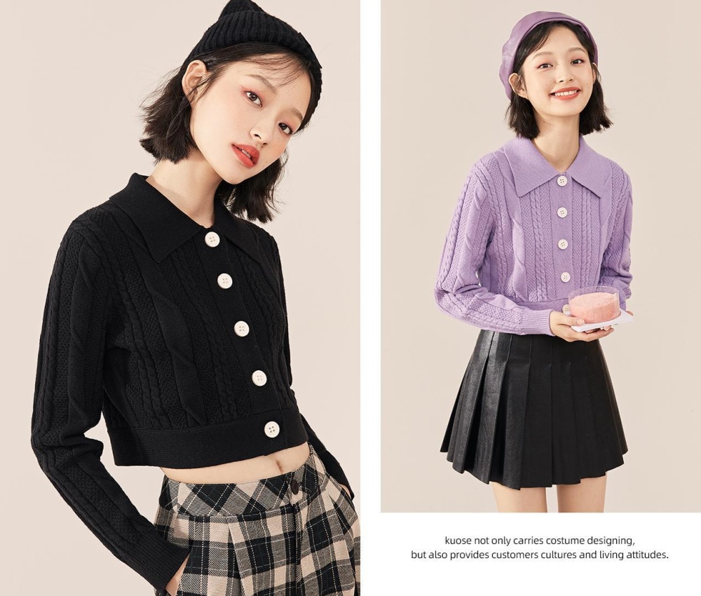 Lapel retro slim sweater lazy short cardigan for women