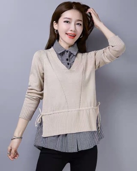 Loose V-neck bottoming shirt short sweater for women
