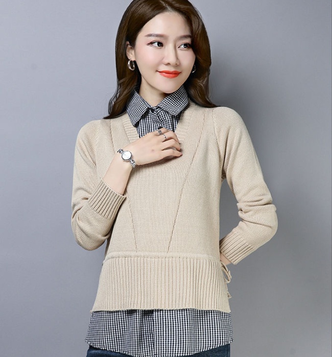 Loose V-neck bottoming shirt short sweater for women