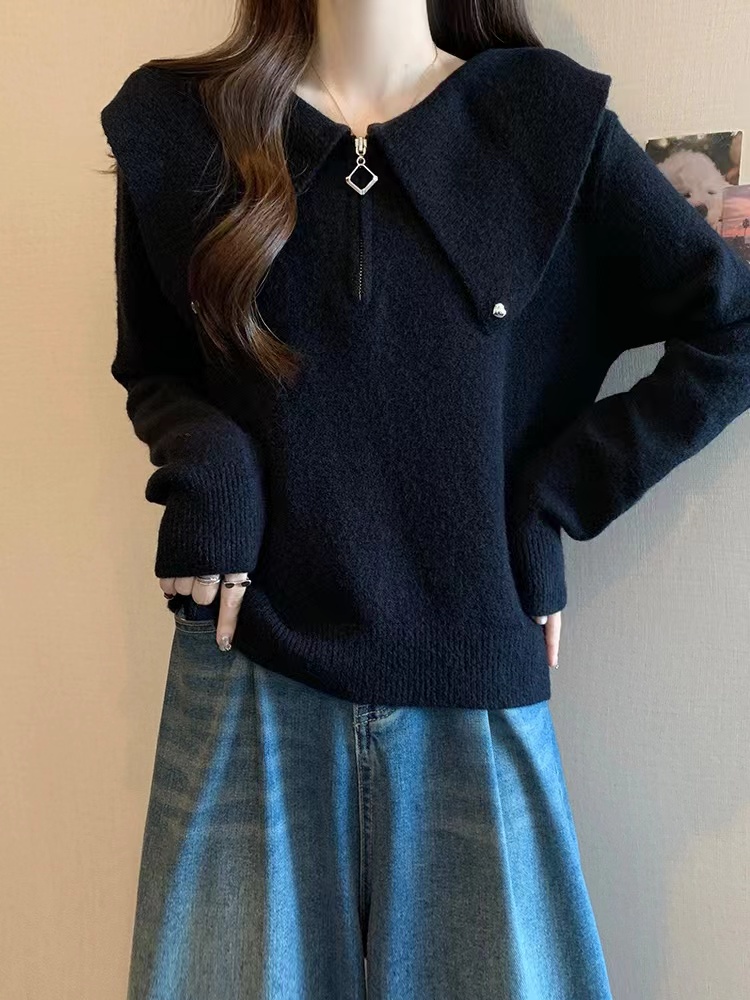 Large yard loose tops slim doll collar sweater