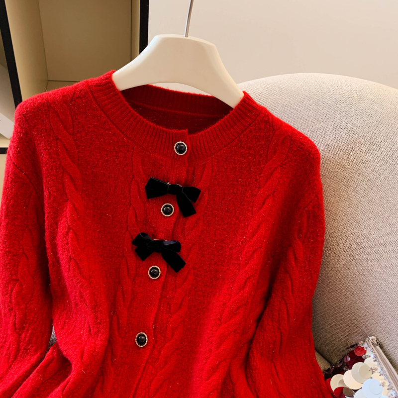 Bow chanelstyle twist thick temperament sweater