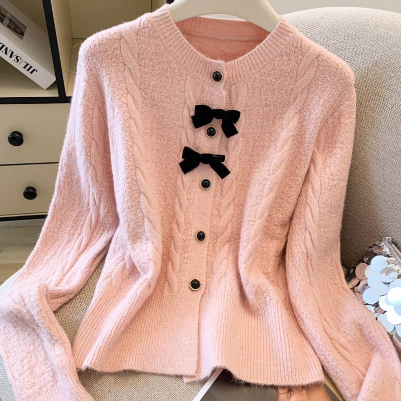 Bow chanelstyle twist thick temperament sweater
