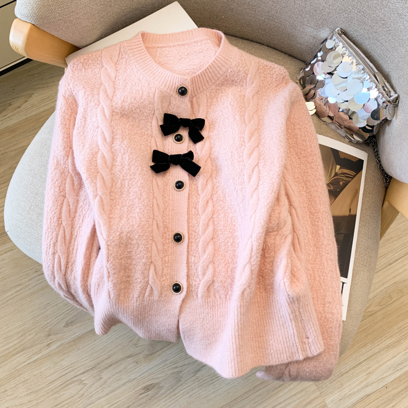 Bow chanelstyle twist thick temperament sweater