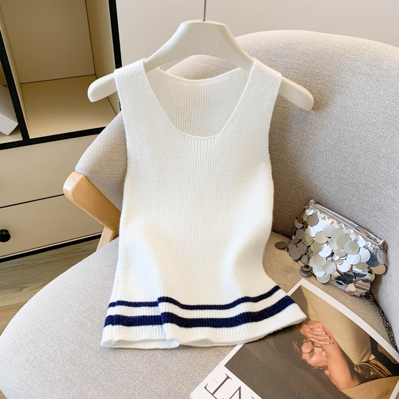 V-neck Korean style tops slim sweater 2pcs set