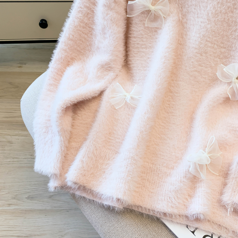 Bow autumn and winter tops mink velvet sweater for women