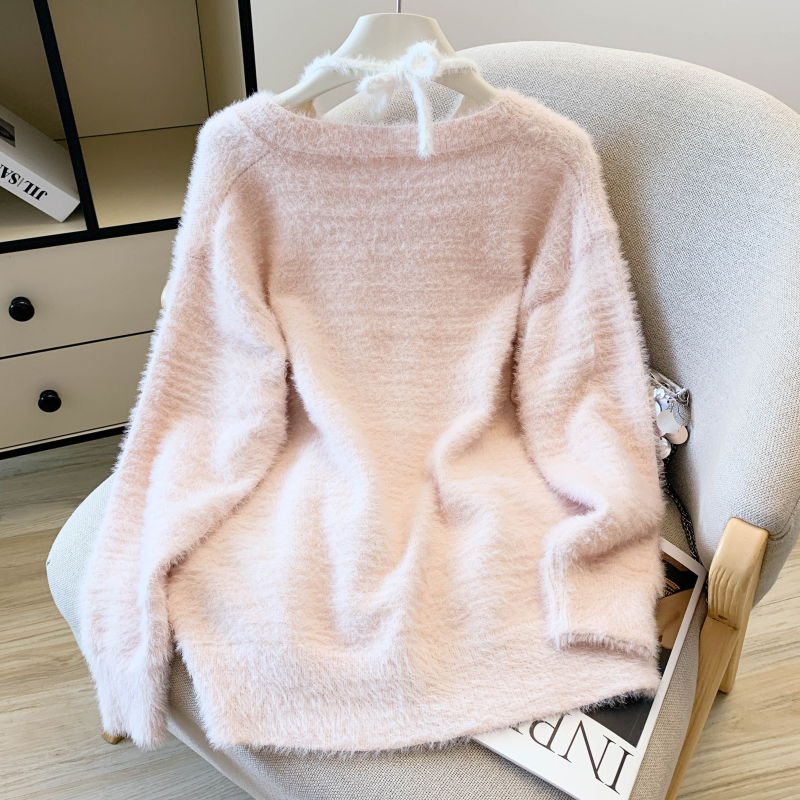 Bow autumn and winter tops mink velvet sweater for women