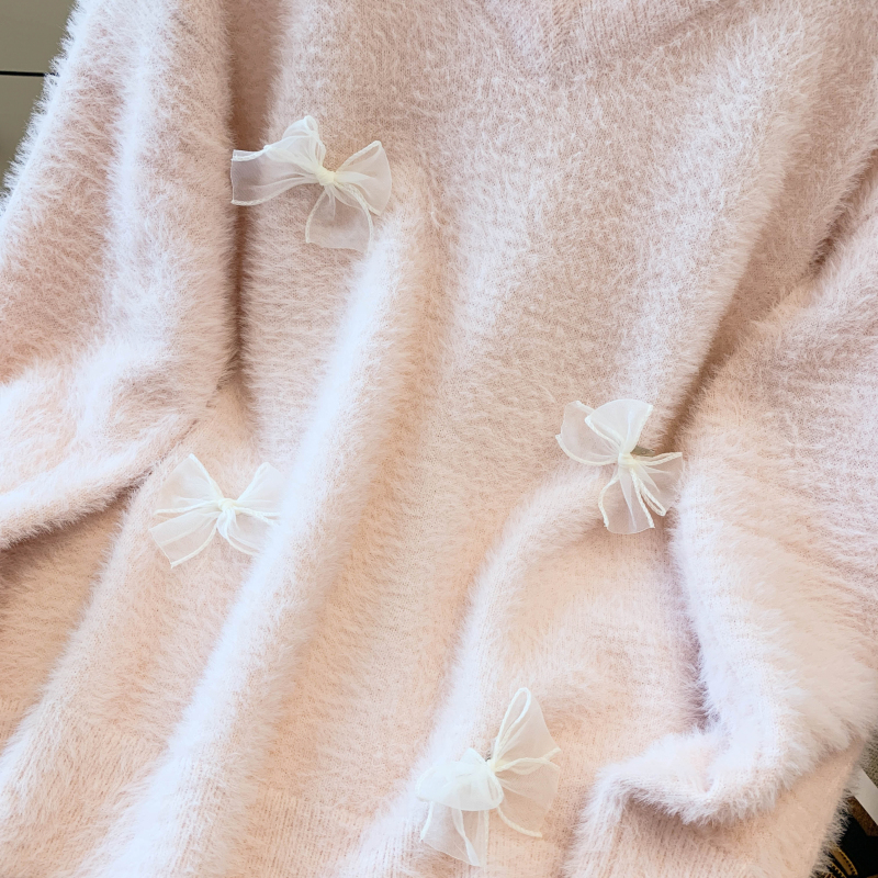 Bow autumn and winter tops mink velvet sweater for women