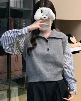 Stitching autumn Western style high collar sweater