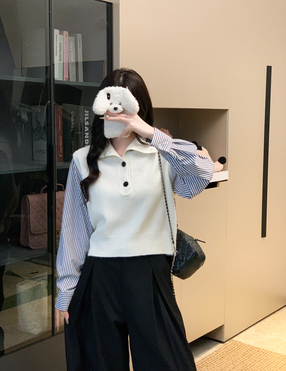 Stitching autumn Western style high collar sweater