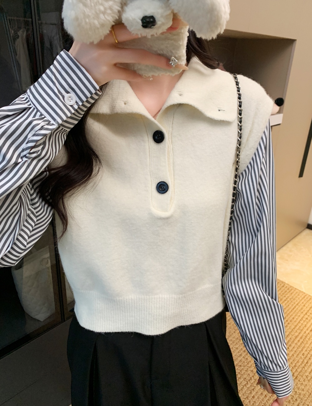 Stitching autumn Western style high collar sweater