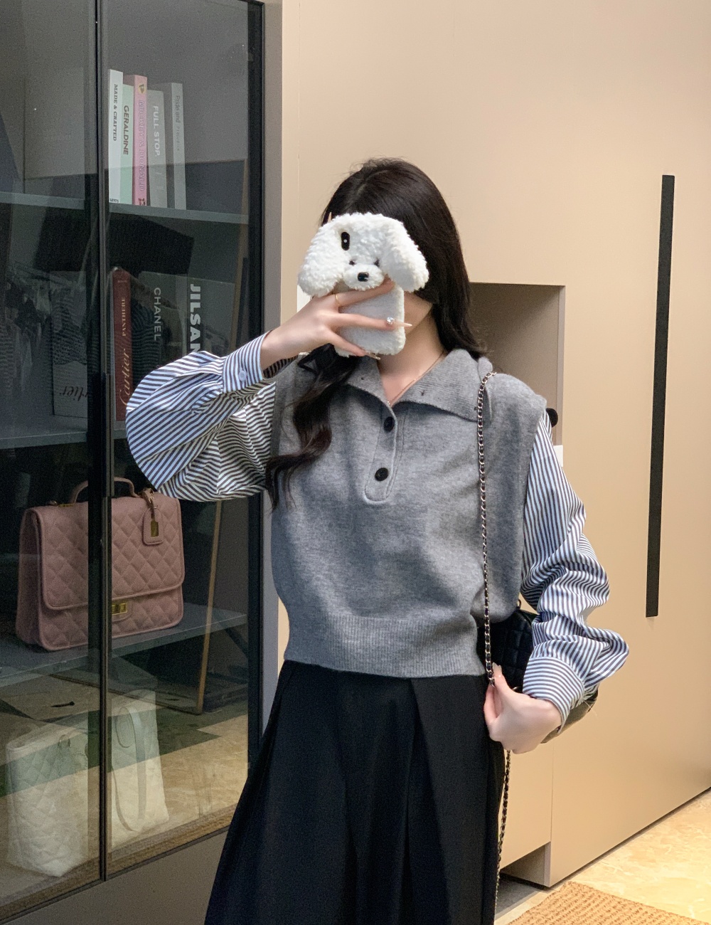 Stitching autumn Western style high collar sweater
