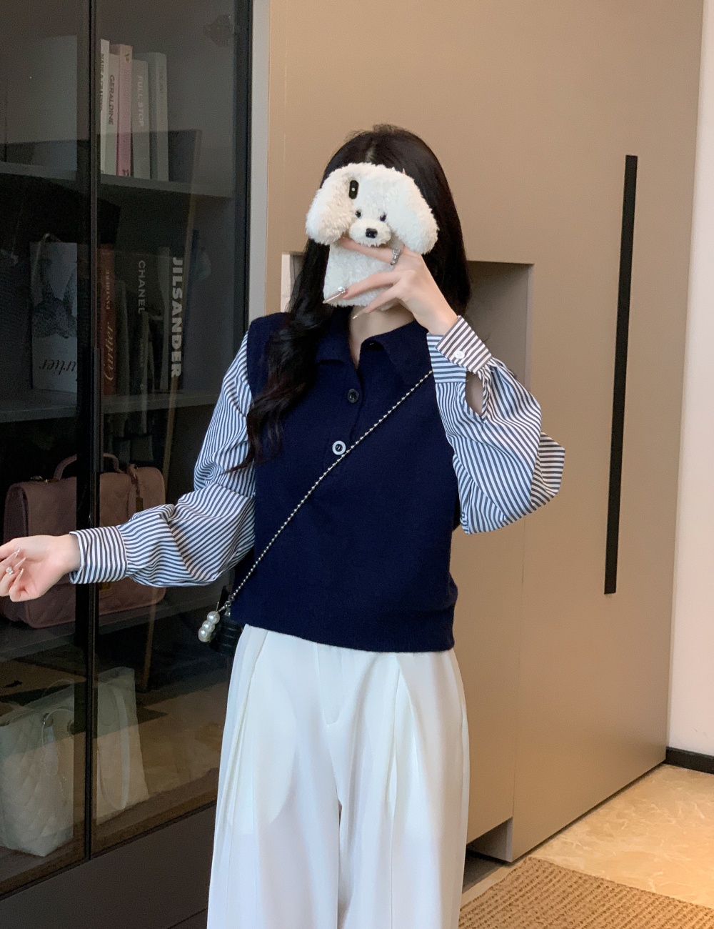 Stitching autumn Western style high collar sweater