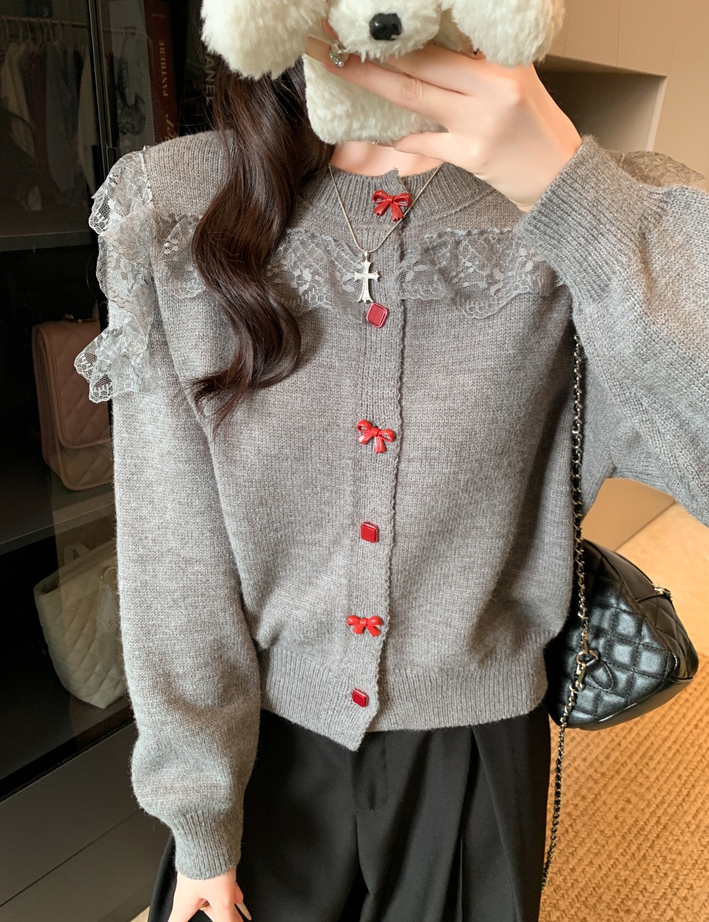 Lace niche splice sweater knitted unique cardigan