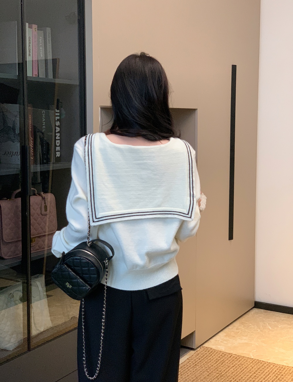 Autumn college style sweater short navy collar tops for women