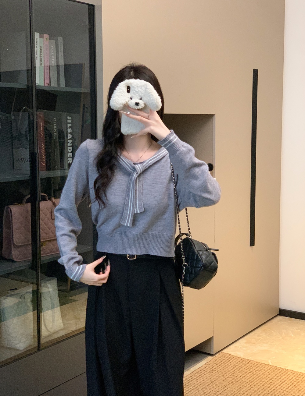 Autumn college style sweater short navy collar tops for women