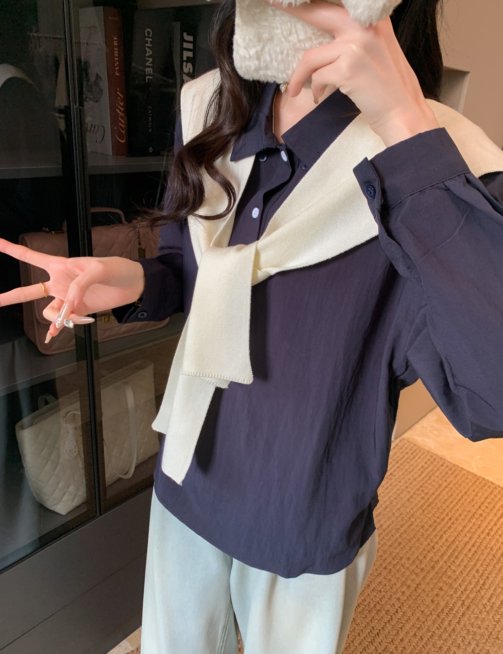 Casual unique shirt long sleeve tops 2pcs set