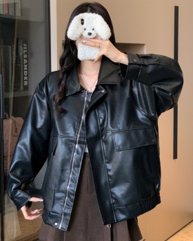 Locomotive American style tops PU leather coat for women