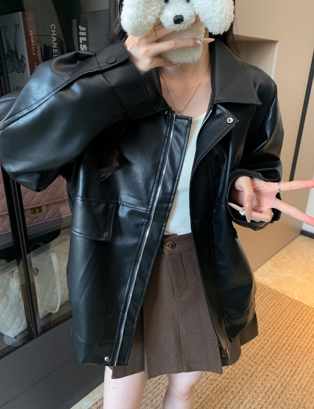 Locomotive American style tops PU leather coat for women