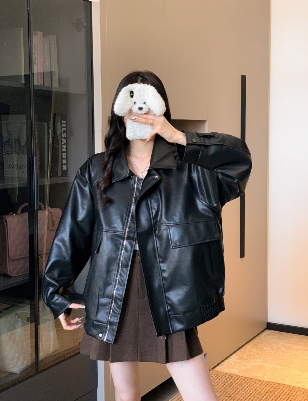 Locomotive American style tops PU leather coat for women