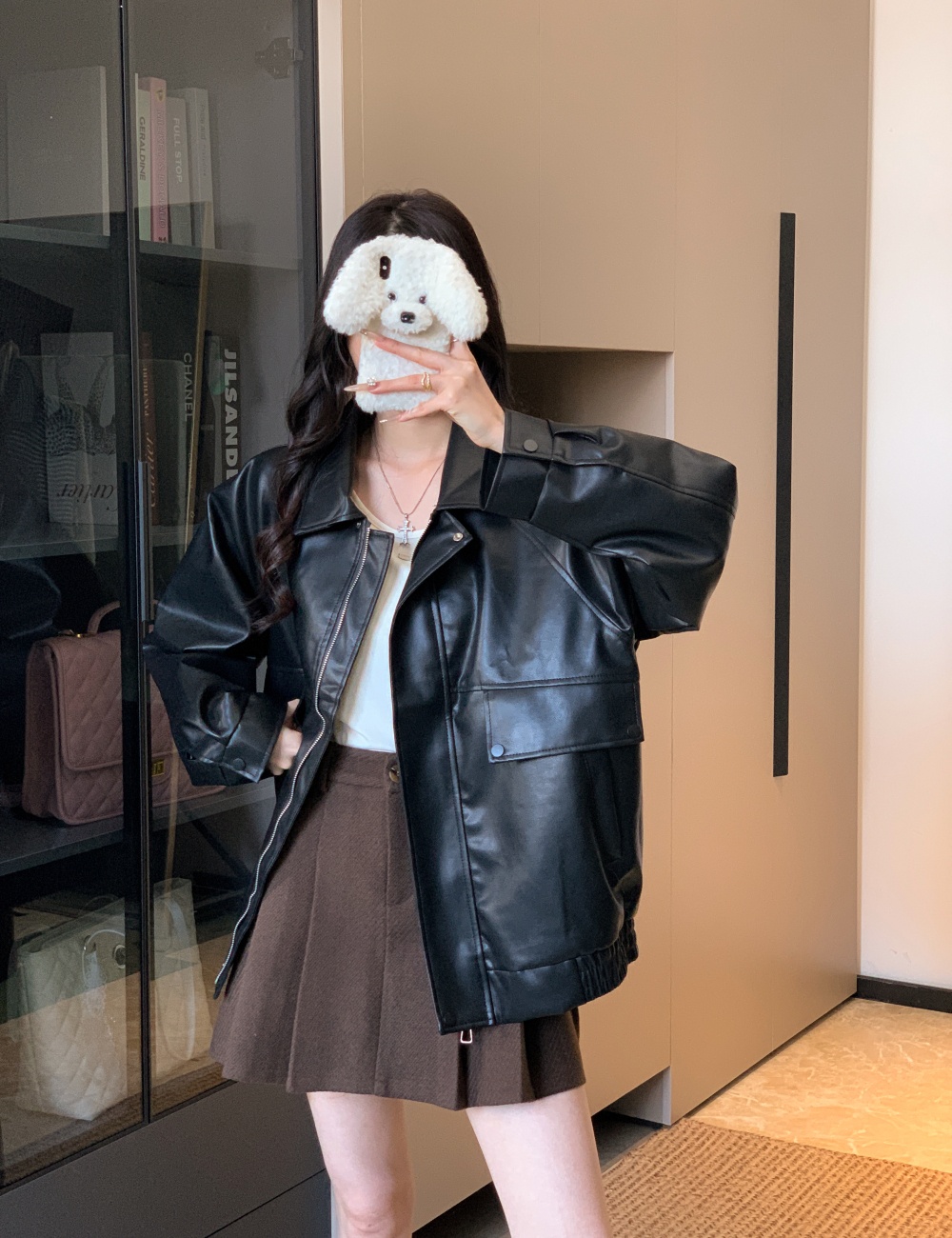 Locomotive American style tops PU leather coat for women