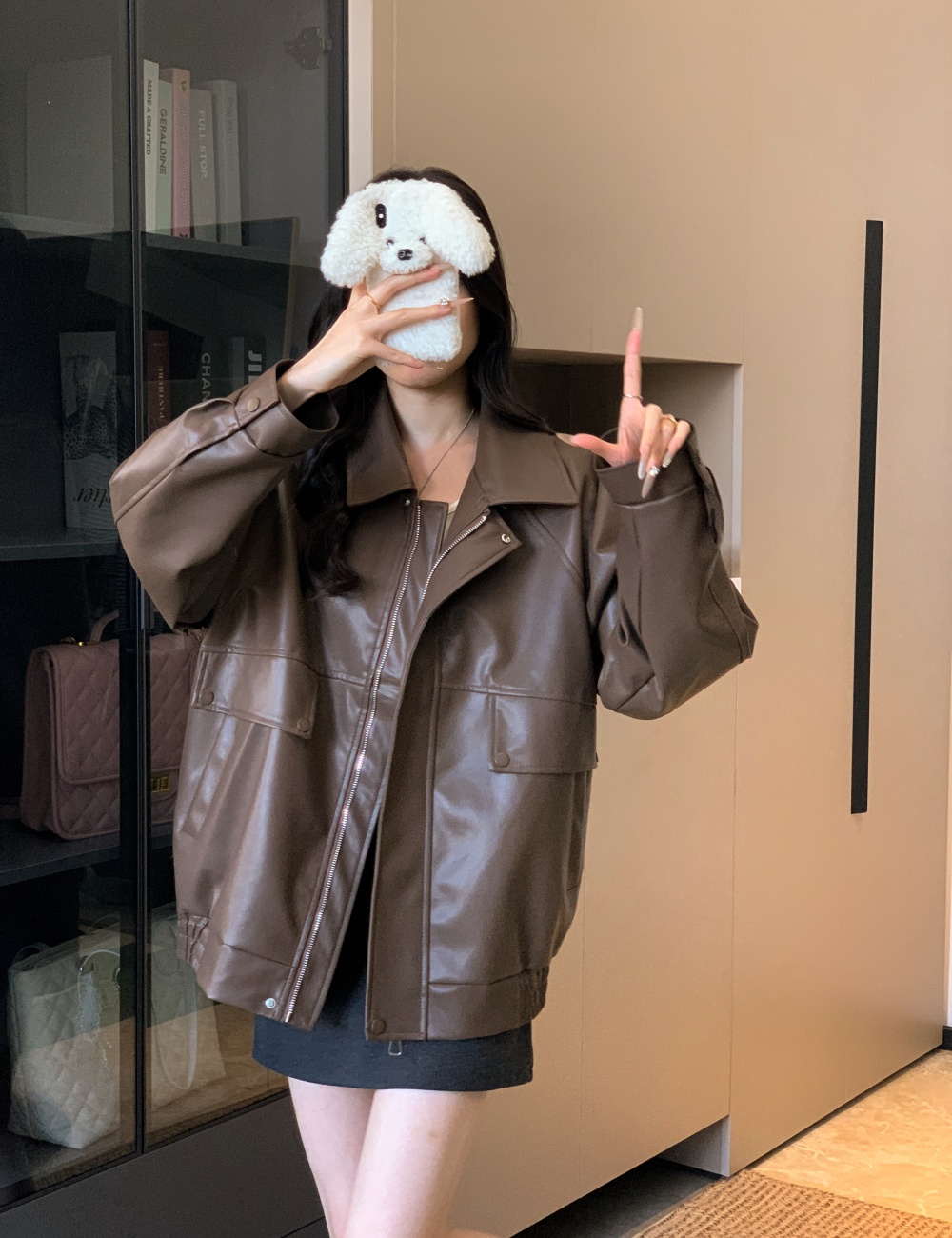 Locomotive American style tops PU leather coat for women