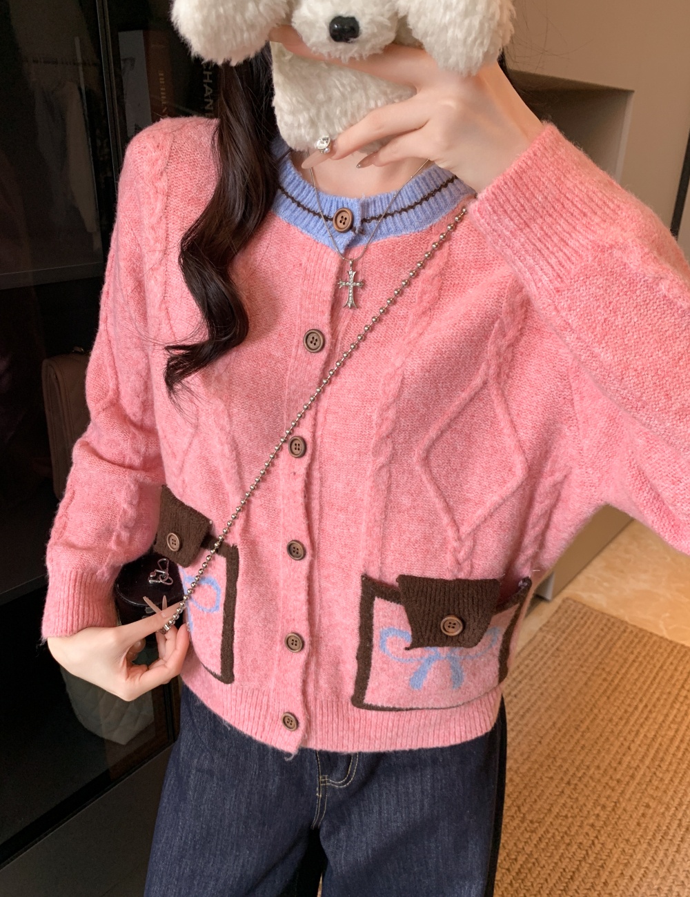Niche splice autumn and winter tops short fashion coat